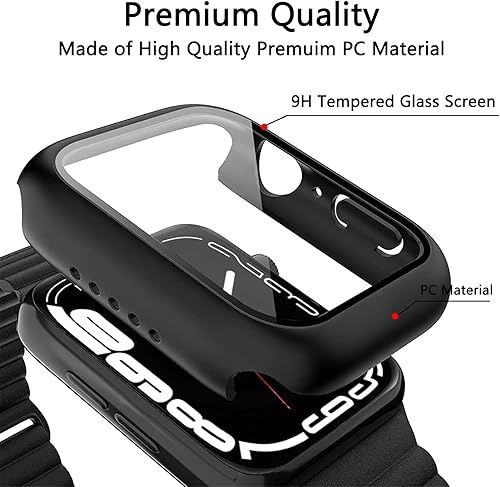 Miniatura 2 de Paquete de 2 Funda compatible con Apple Watch Series 7 de 1.614in con protector de pantalla de vidrio templado integrado (negro 1.614in)