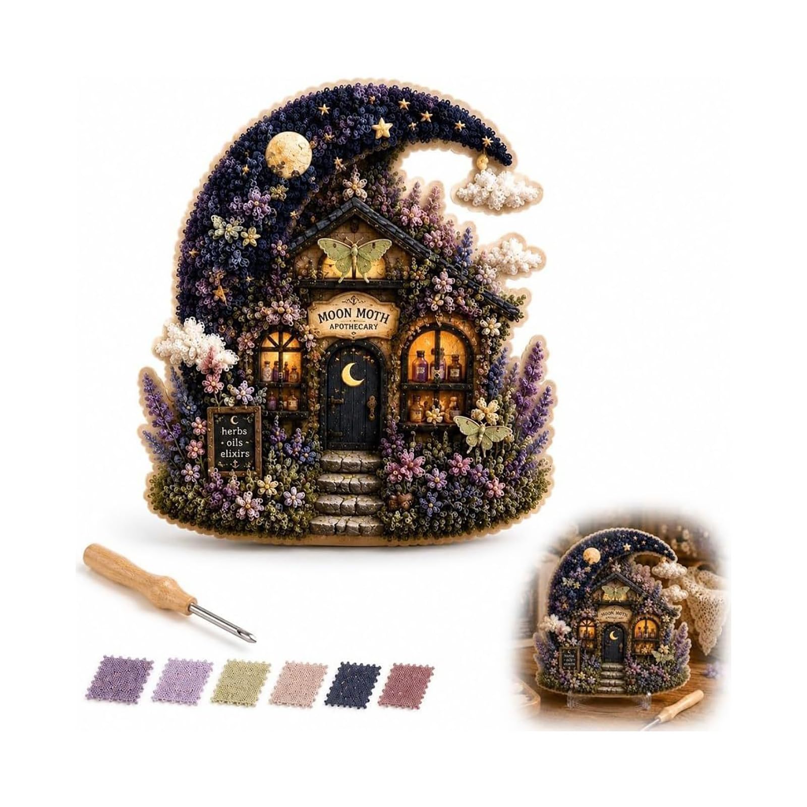 GUUZETU Whimsical Village 3D Fabric Poke Art Kit (#D)