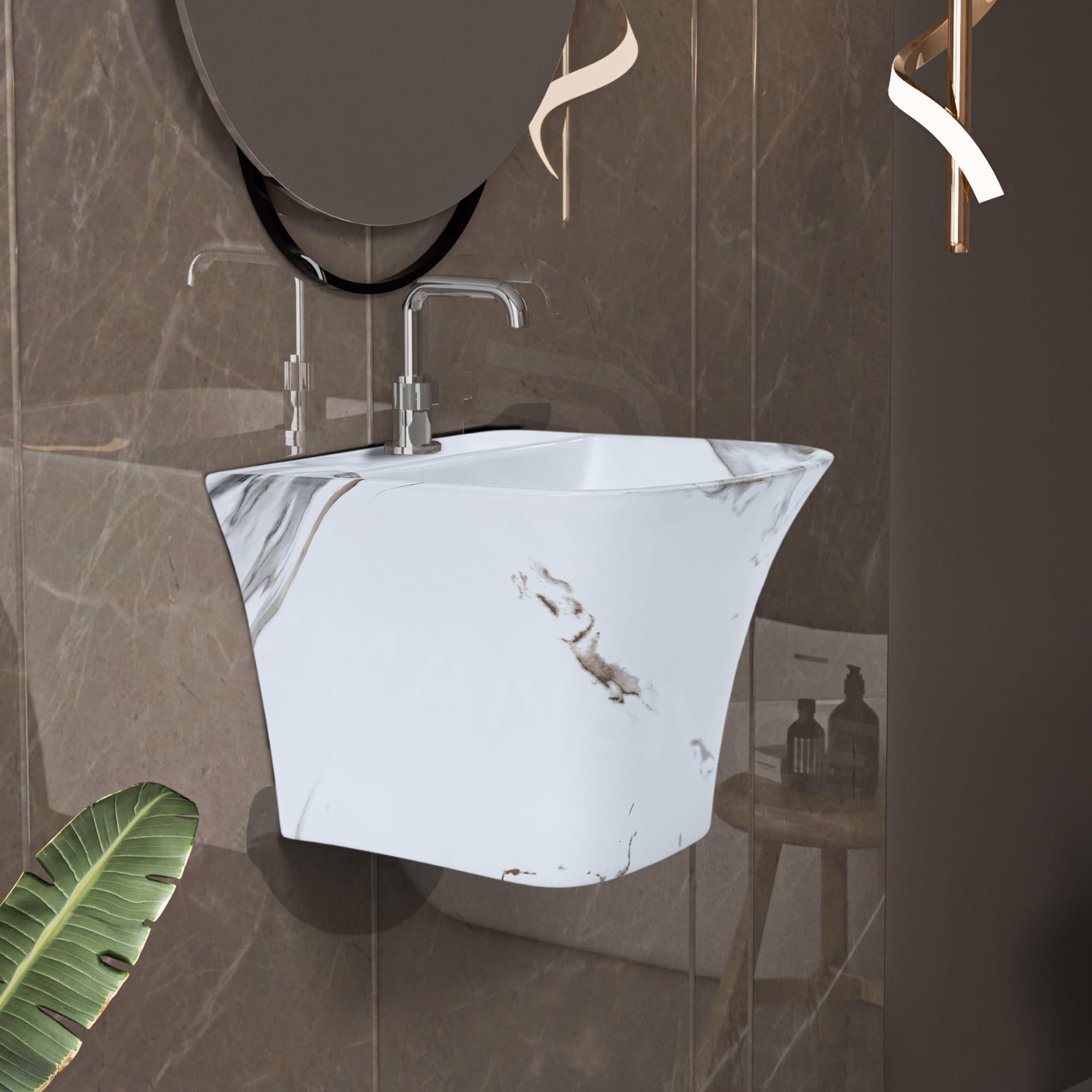 Luxury Wall Mounted Wash Basin - White Ceramic -11