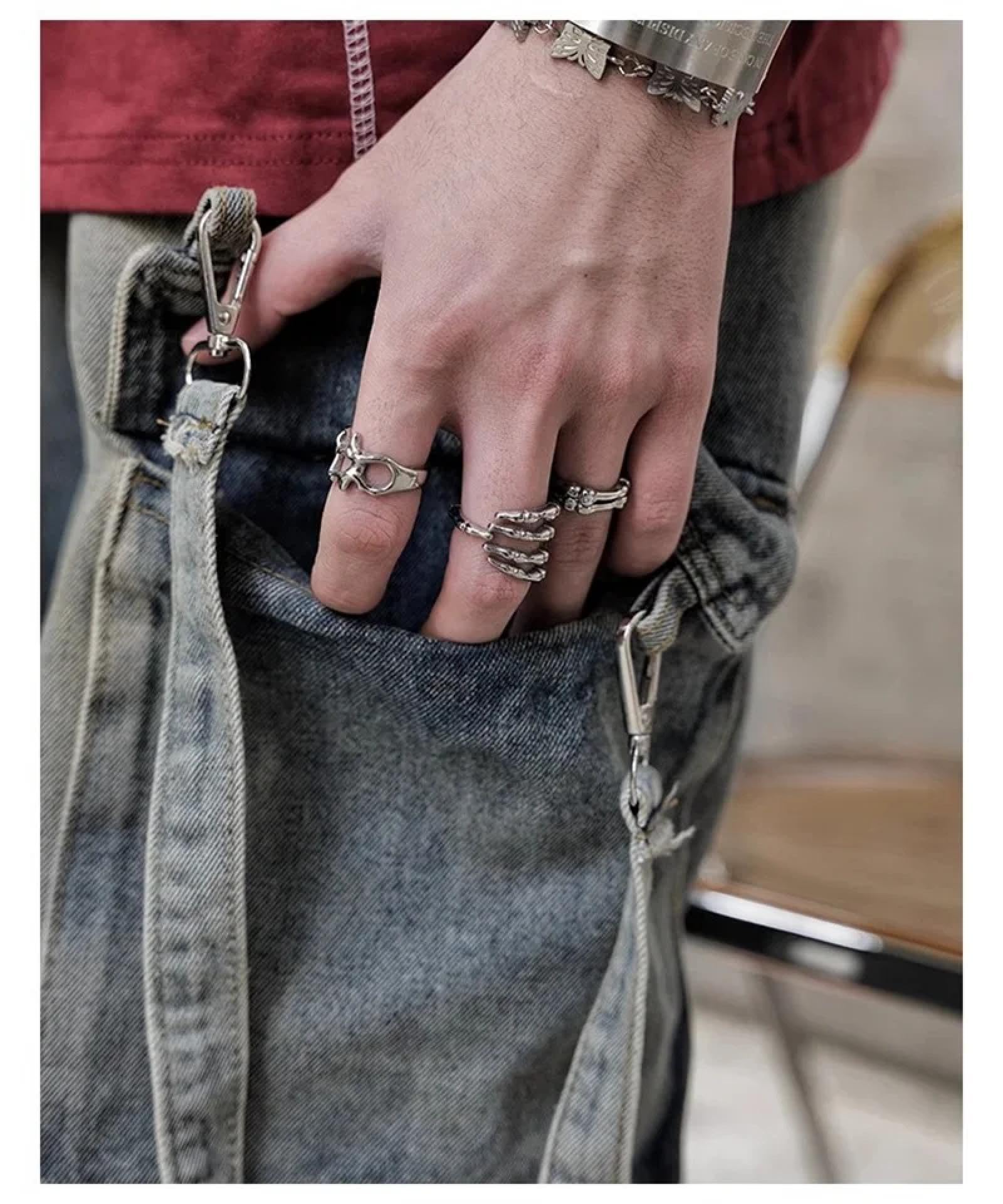 Ring Ringe Damen Bijouterie Herren Dunkler Stil Nischendesign Finger Palmen Knochen Ringe Herren Und Damen High-End Sinn Paar Accessoires Schmuck