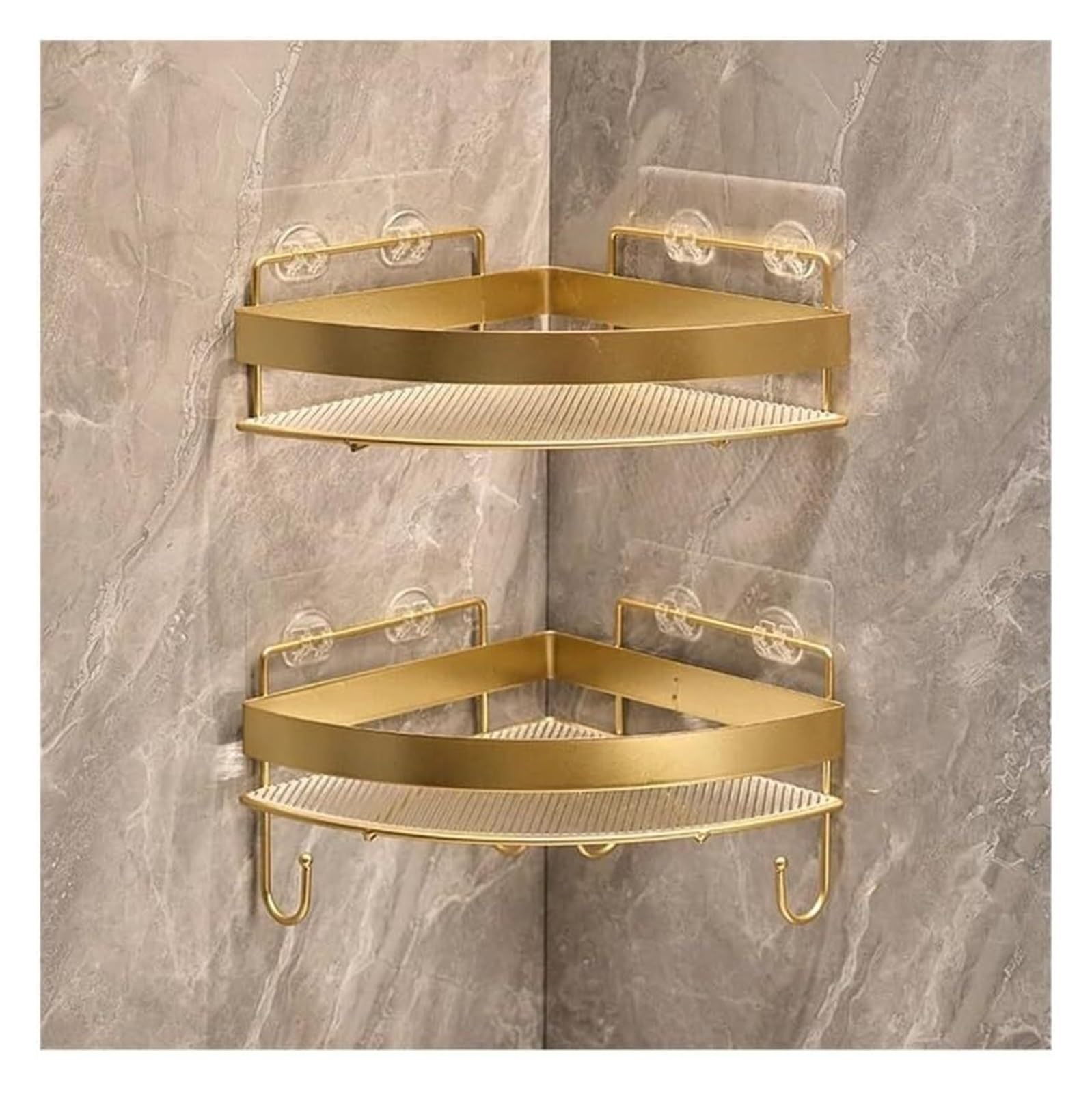 DSWMY Suction Cup Bath Shelves Shower Shelves 1 2-Pack Corner Shower Caddy with Hooks Triangle Shower Shelves No
