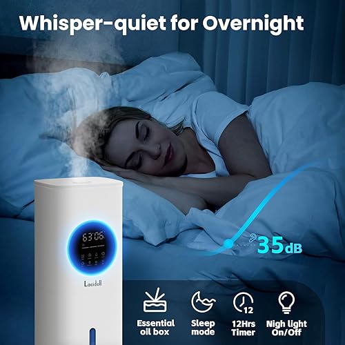 Miniatura 7 de LACIDOLL Humidificadores de niebla cálida y fría para dormitorio y hogar, humidificador silencioso de 2.1 galones para habitaciones grandes de hasta