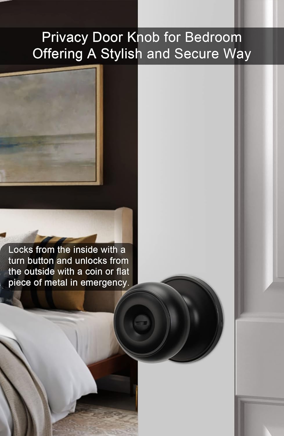 Goldenwarm Black Door Knobs Interior, Matte Black Keyless Privacy Door Knobs for Bedroom Bathroom, Black Door Knobs Interior Bulk, Indoor Bathroom Door Knob(6 Pack, Matte Black)