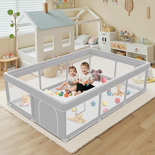 Corralito para bebés de 74 x 50 pulgadas, corralito para bebés y niños pequeños, centro activo para interiores y exteriores, resistente corral de