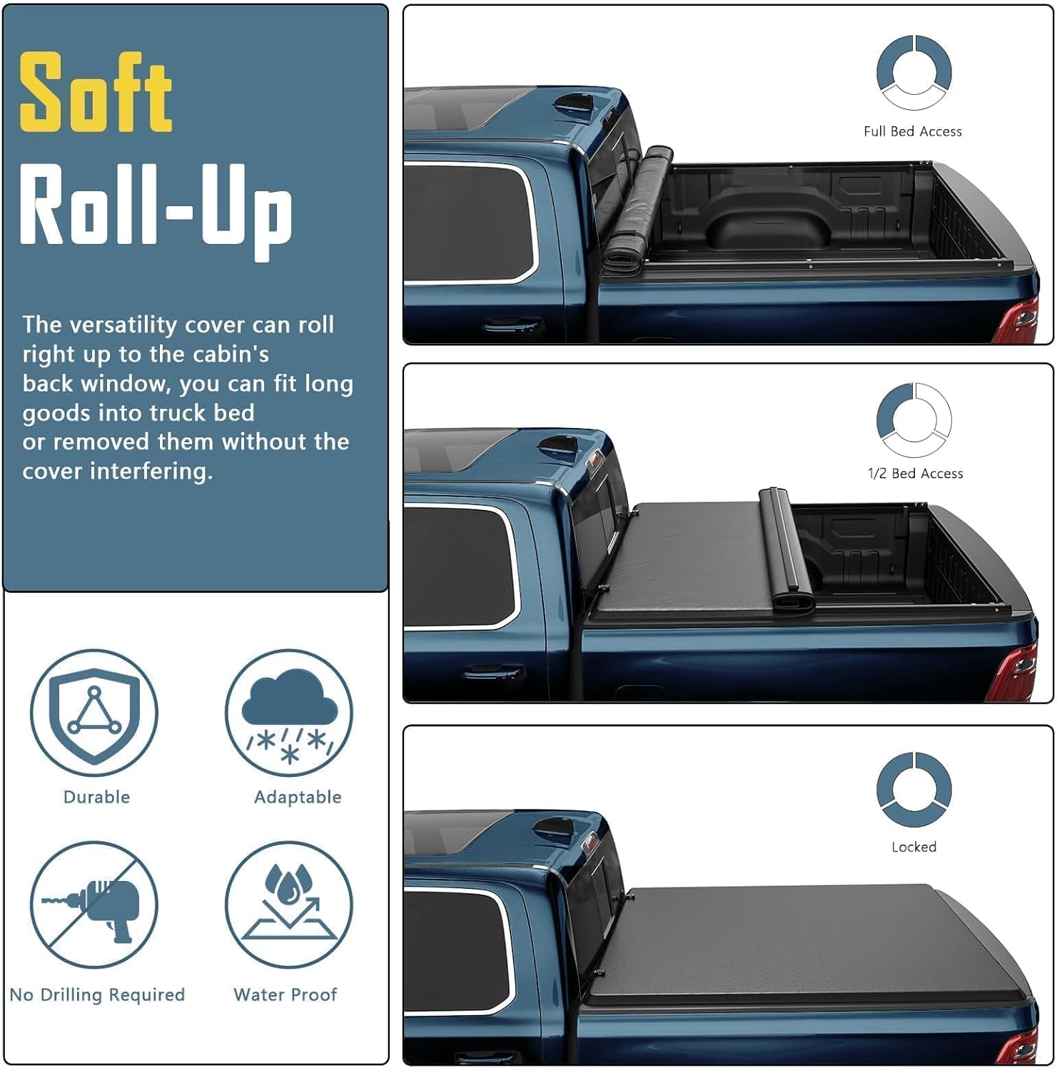 Perfit Liner Soft Roll Up Truck Bed Tonneau Cover for 2002-2018 Dodge Ram 1500 & 2019-2025 Ram 1500 Classic(Not for New Body) & 2003-2025 Dodge Ram 2500 3500 6.4 FT (76") Bed, Without RamBox