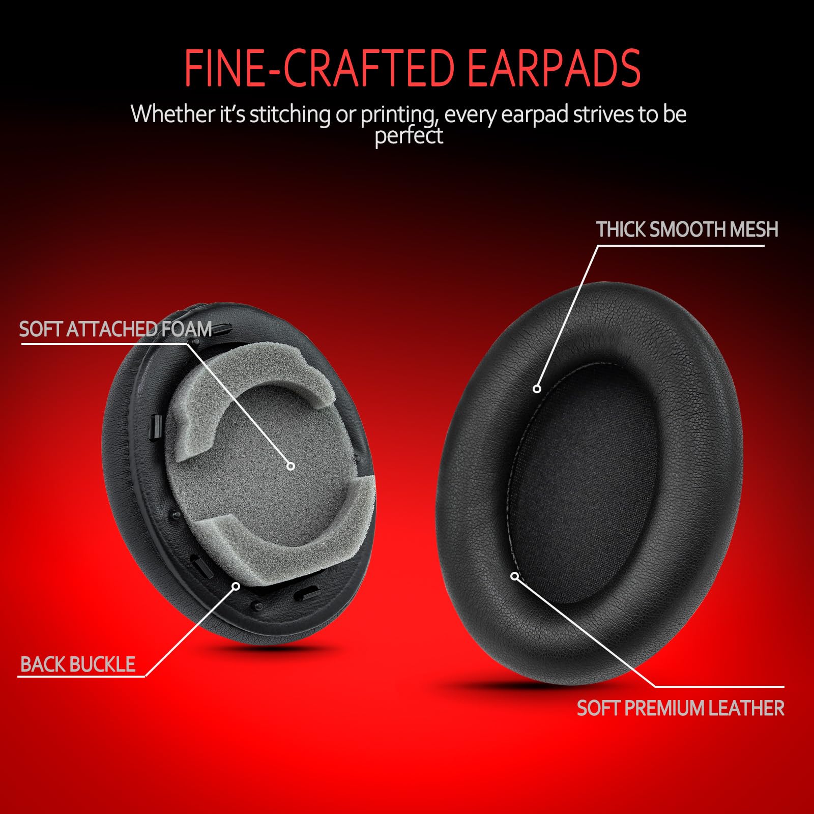 Krone Kalpasmos Cuscinetti Auricolari Di Ricambio Per Sony WH-1000XM3 – Memory Foam, Pelle Proteica, Facili Da Installare, Nero