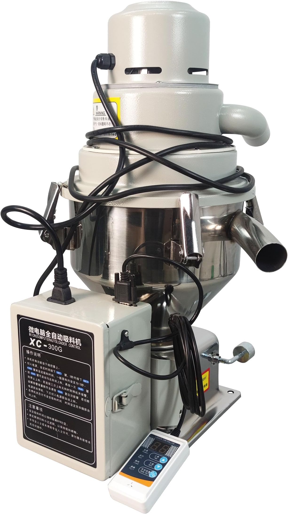 Auto Suction Vacuum Feeding Machine High Power Plastic Loader with Recycling Hopper White Stainless Steel 661LB/H 7.5L for Plastic Particles Soybeans Corn Rice Grains Transfer 220V