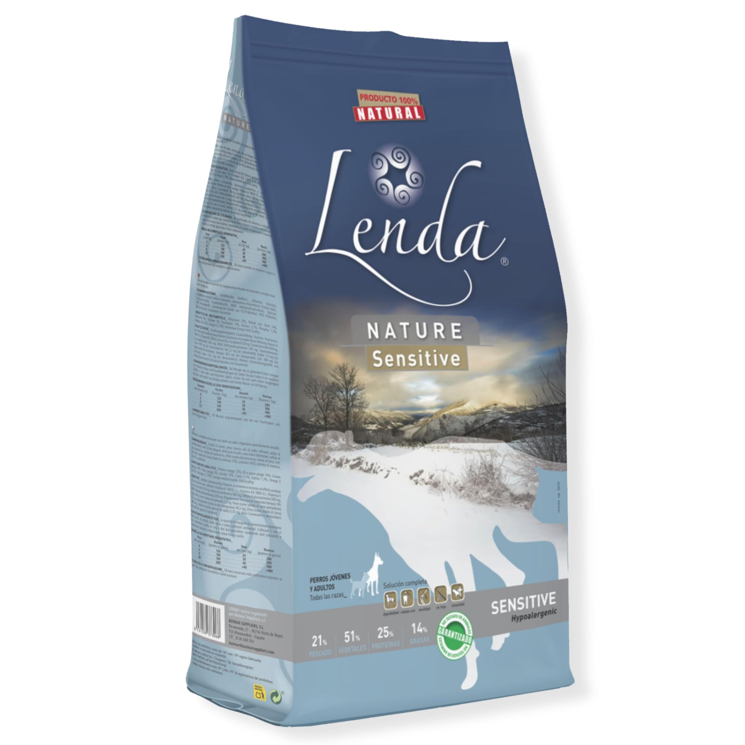 Lenda Sensitive 12 KG - Alimento Completo SIN Cereales para Perros Jóvenes y Adultos con Alergias Severas o Intolerancias | Pienso Hipoalergénico con Pescado Blanco