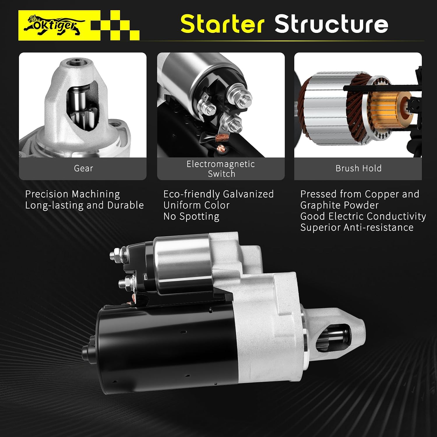 Oktiger New Starter Motor Fit for Mercedes-Benz C300, C350, CLK320, E320, E350,E550,G550, ML350, R350, SLK280, 12V 1.4KW 10 Teeth Clockwise, OE: 006-151-37-01 0001108197