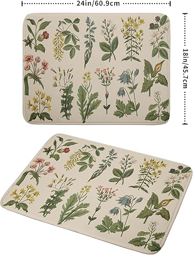 Miniatura 2 de Tapete de secado de platos de hierbas y flores para decoración de encimera de cocina, 18 x 24 pulgadas, absorbente, reversible, tapete de microfibra