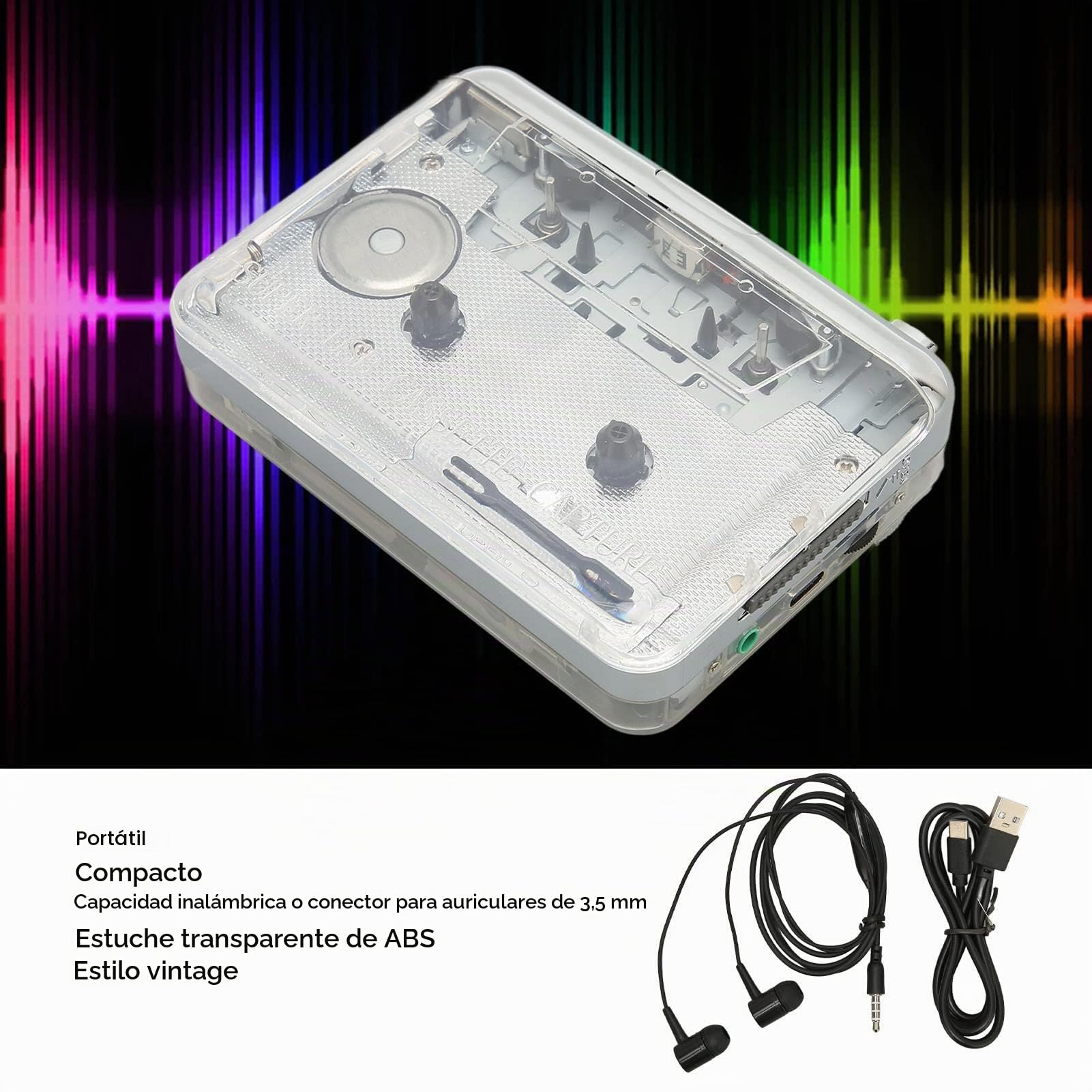 Reproductor de Casetes Portátil, Sonido Estéreo Claro, con FM, función de Rebobinado Automático y Toma de Auriculares de 3,5 MM, Alimentado por USB para Escuchar Palabras y Canciones
