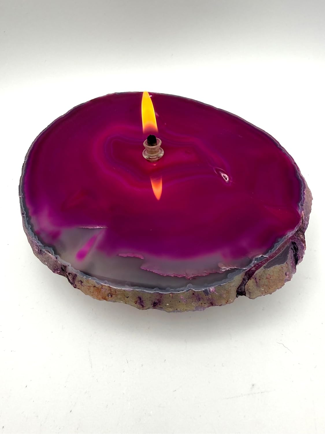 Pink Agate Rock Oil Candle 4.5"x5.5"| Unique Rock Oil Lamp | Handmade | One of A Kind Gift #4724