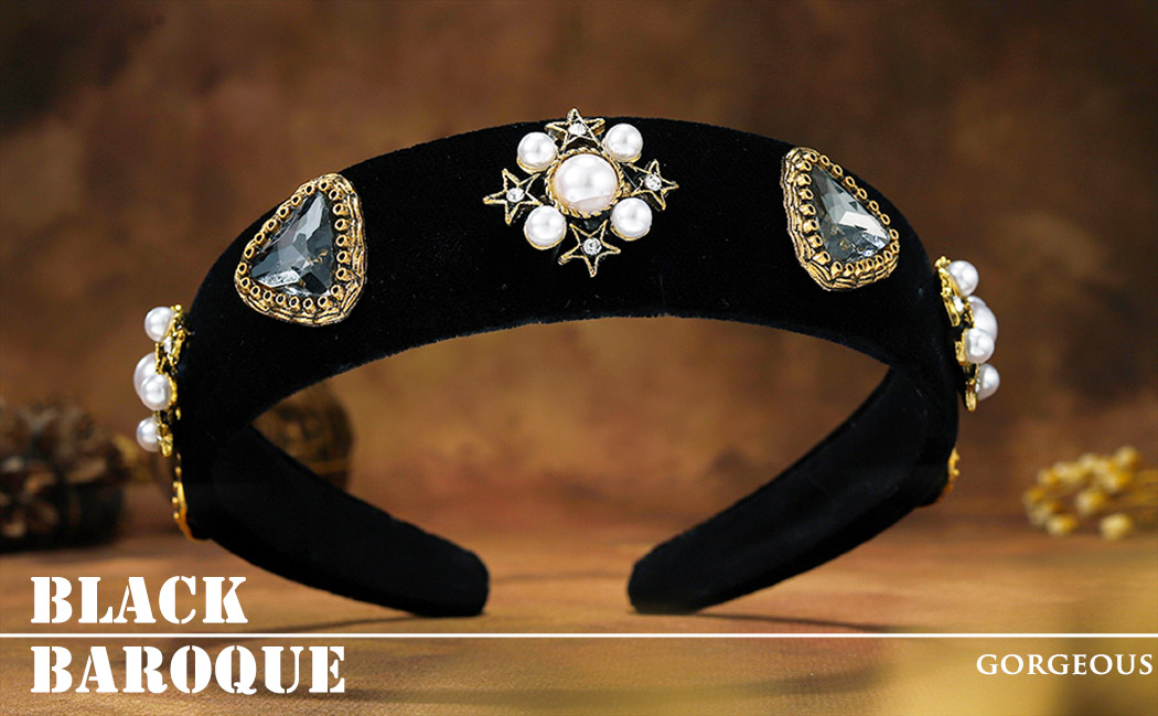 Amazon.com : Coridy Black Baroque Headbands Pearl  display picture 2