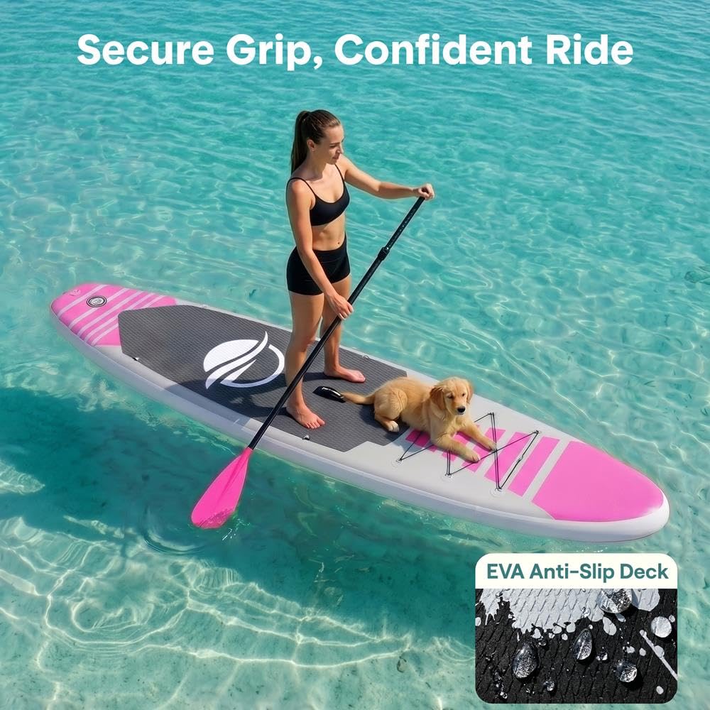 SereneLife Tavola gonfiabile per stand up paddle, tavola da SUP per adulti e ragazzi, kit tavola da surf, spessore 0,63 cm, tavola antiscivolo, ampia posizione, controllo del surf con zaino