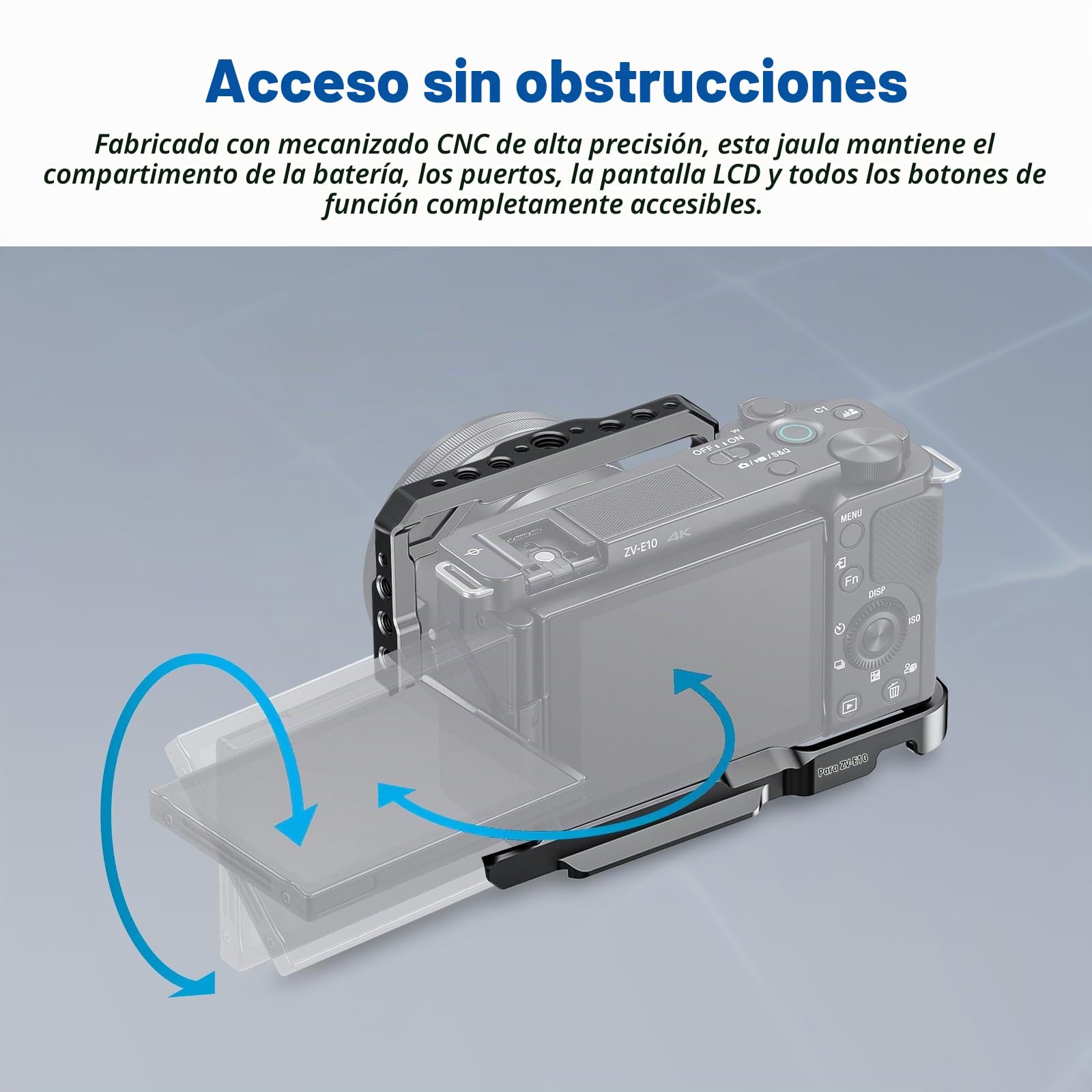 NEEWER ZV-E10 Jaula Cámara con Silicone Grip,1/4" Roscas, 3/8" Agujeros ARRI, Base QR Tipo Arca, Estabilizador Vídeo Rig Camera Cage Compatible con SmallRig Handles dji RS Gimbals Sony ZV-E10, CA003S
