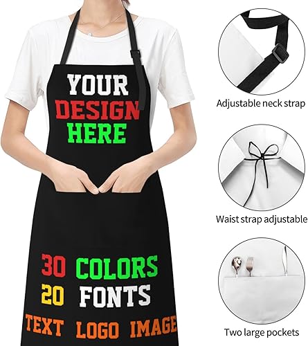 Miniatura 5 de Delantal personalizado con 2 bolsillos, delantales personalizados impermeables para añadir tu imagen de texto para cocinar, barbacoa, cocina, asar a