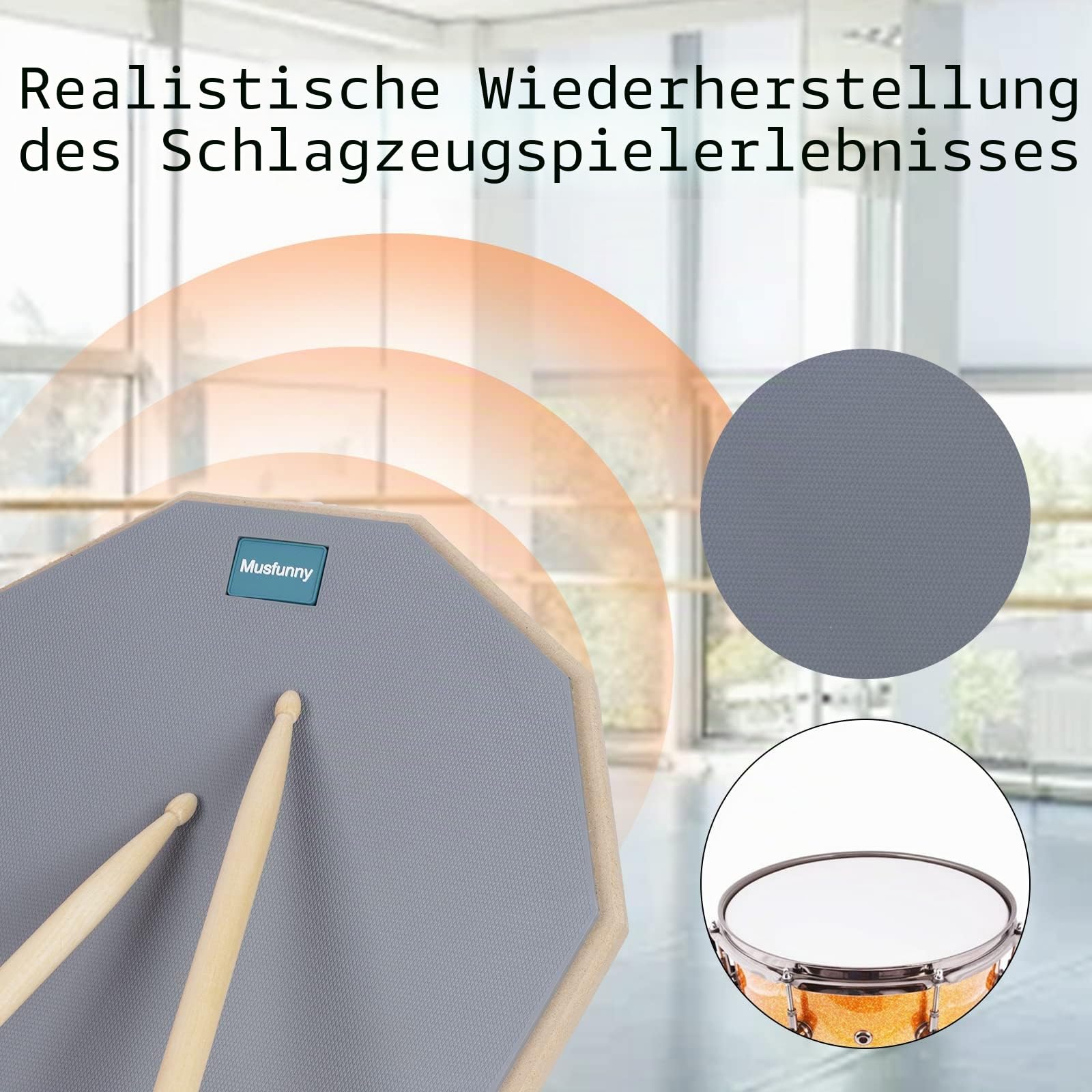 Musfunny Drum Practice Pad Schlagzeug Übungspad, 12 Zoll 2-seitig Leises Übungs Drum Pad Set mit Drumsticks und Aufbewahrungstasche für Schlagzeuger-Übungspad (30 cm Grau)