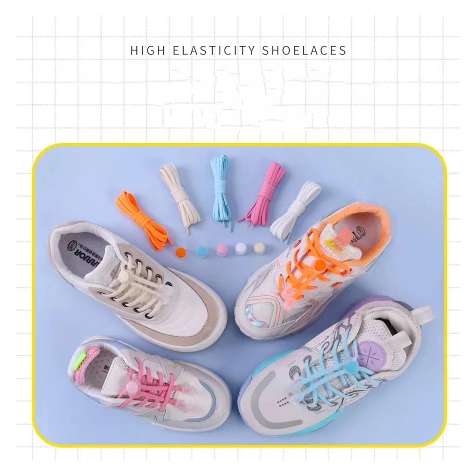 HEAGER Scarpe, cordini flessibili, lacci elastici in pizzo per bambini e adulti, chiusura rotonda, senza cravatta, lacci pigri, scarpe da ginnastica in gomma
