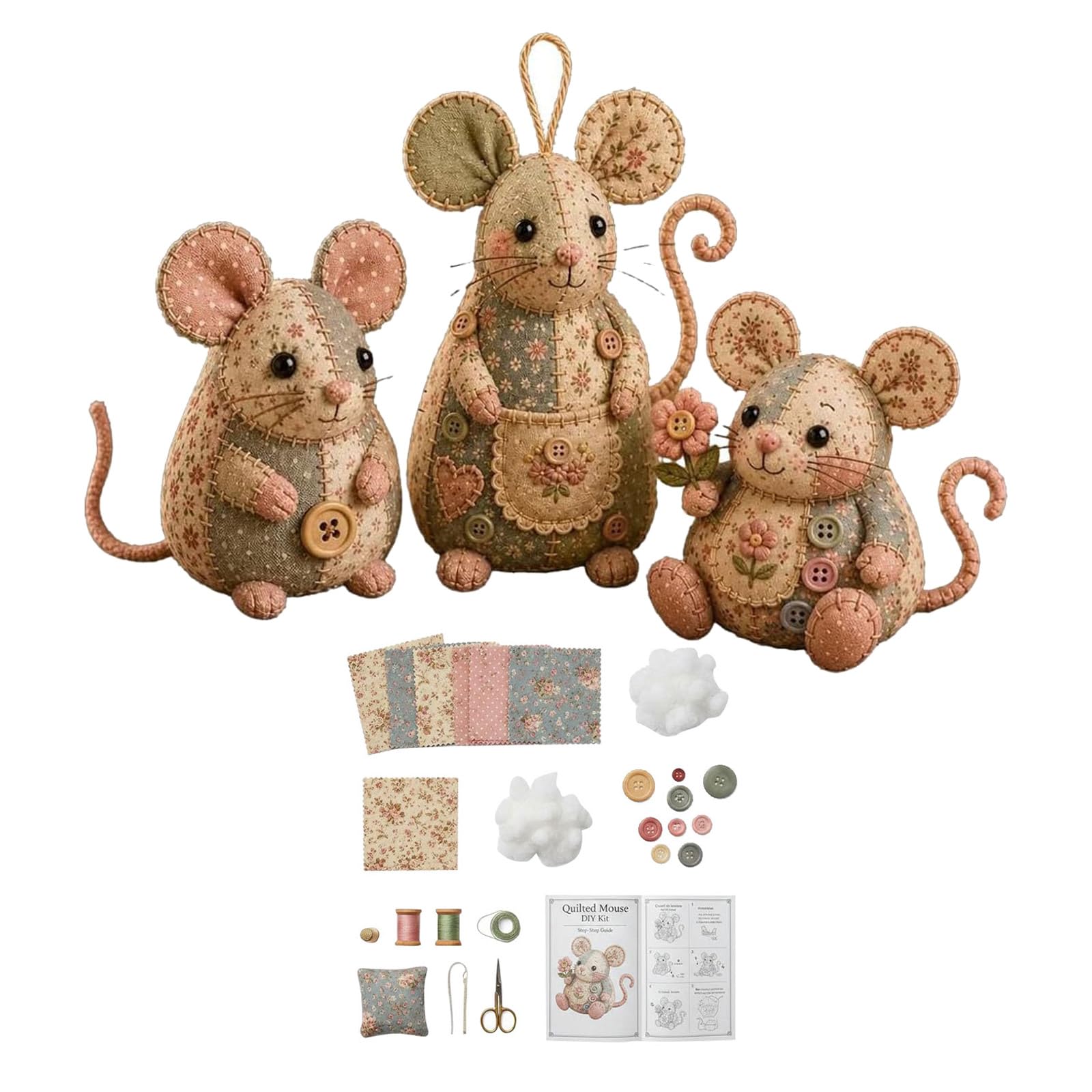 DIY Patchwork Mouse Kit, Sewing Arts and Crafts Kit for Mouse Making Creative DIY Quilting‌ Animal Kit,Cute Mouse Felting Kits for Beginners,Craft Sets for Hobby Sewing Quilting Art Crafting Gift (D)