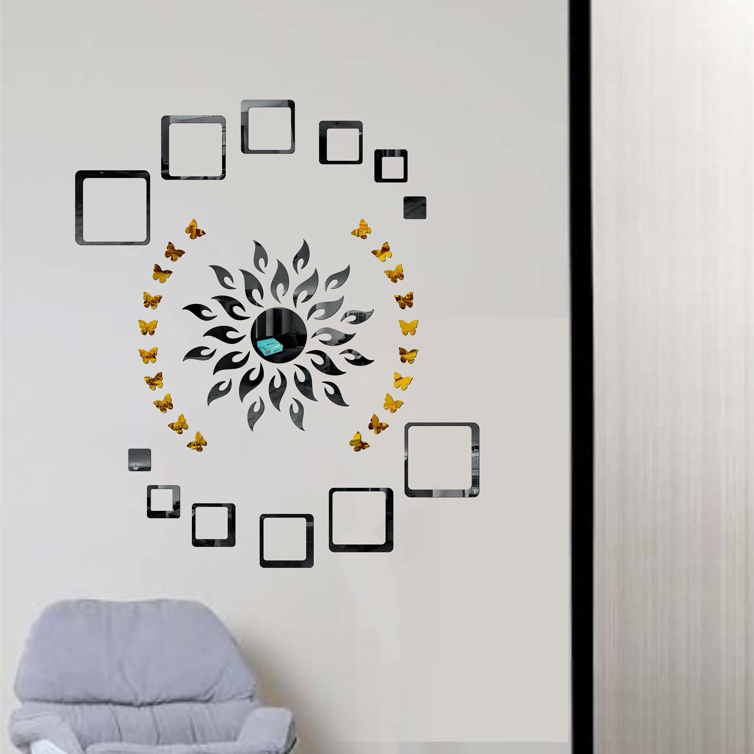 DECENT BAZAAR Sun 12 Square 20 Butterfly Black Wall |Acrylic Stickers|Wall Stickers|Wall Decor|Stickers for Wall|Sticker |Acrylic | for Wall| Stickers.4