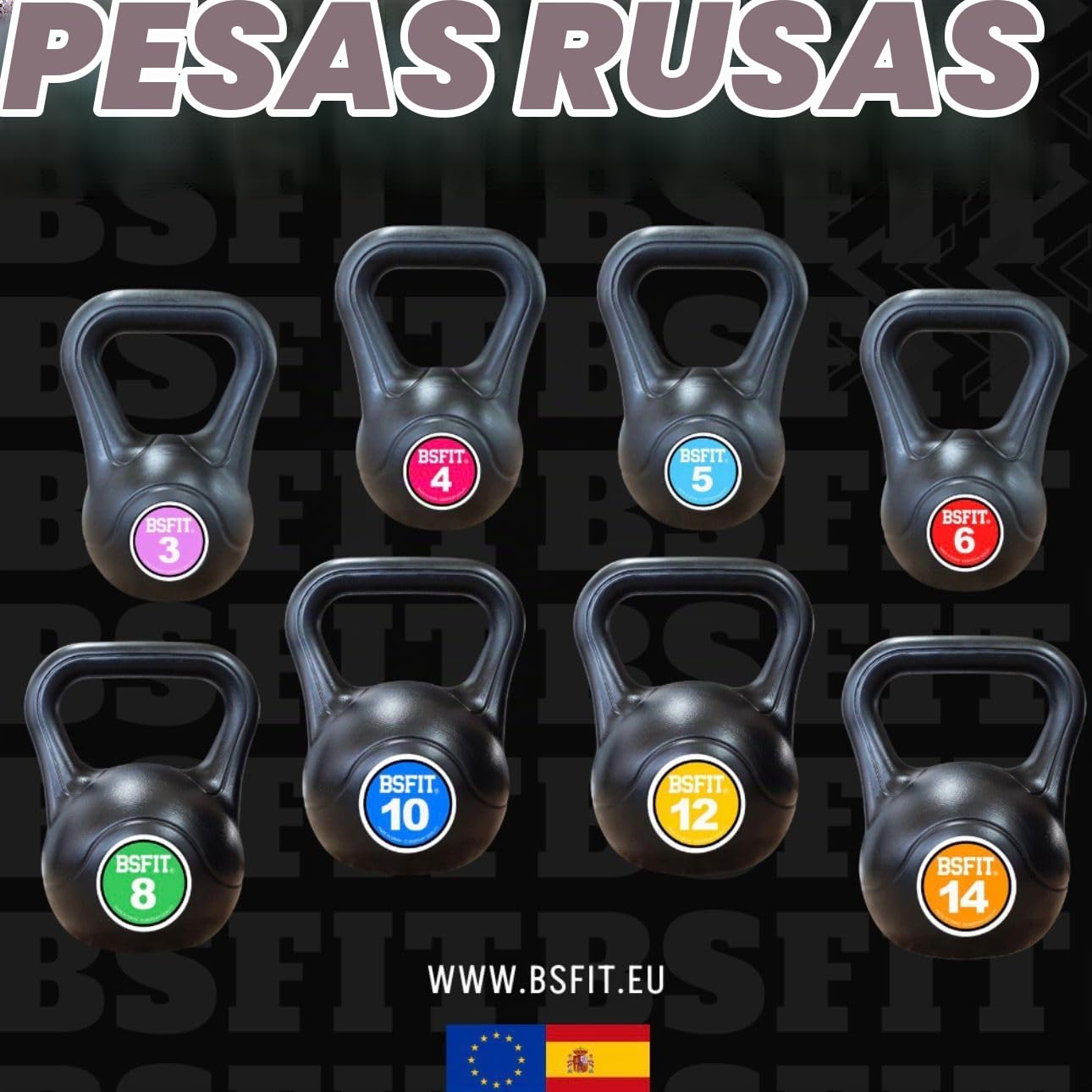 Set de Kettlebells BSFIT – Pack de Pesas Rusas de 2 o 3 Unidades, Pesas Rusas Antideslizantes para Fuerza, Fitness, Cross Training, Gimnasio y Entrenamiento en Casa