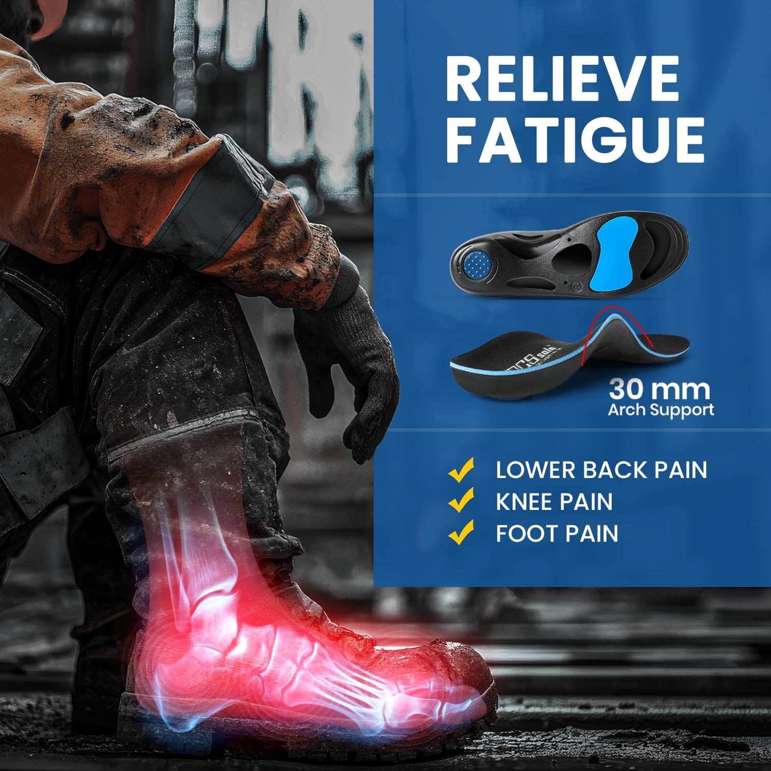 PCSsole Orthotic Insoles with High & Medium Arch Support - Comfort Gel Work Boot Insert for Flat Feet, Plantar Fasciitis, Running, Walking, Over Pronation for Men and Women - Image 4
