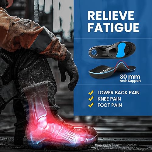 Miniatura 4 de PCSsole Plantillas ortopédicas con soporte de arco alto y medio, inserto de gel cómodo para botas de trabajo para pies planos, fascitis plantar,