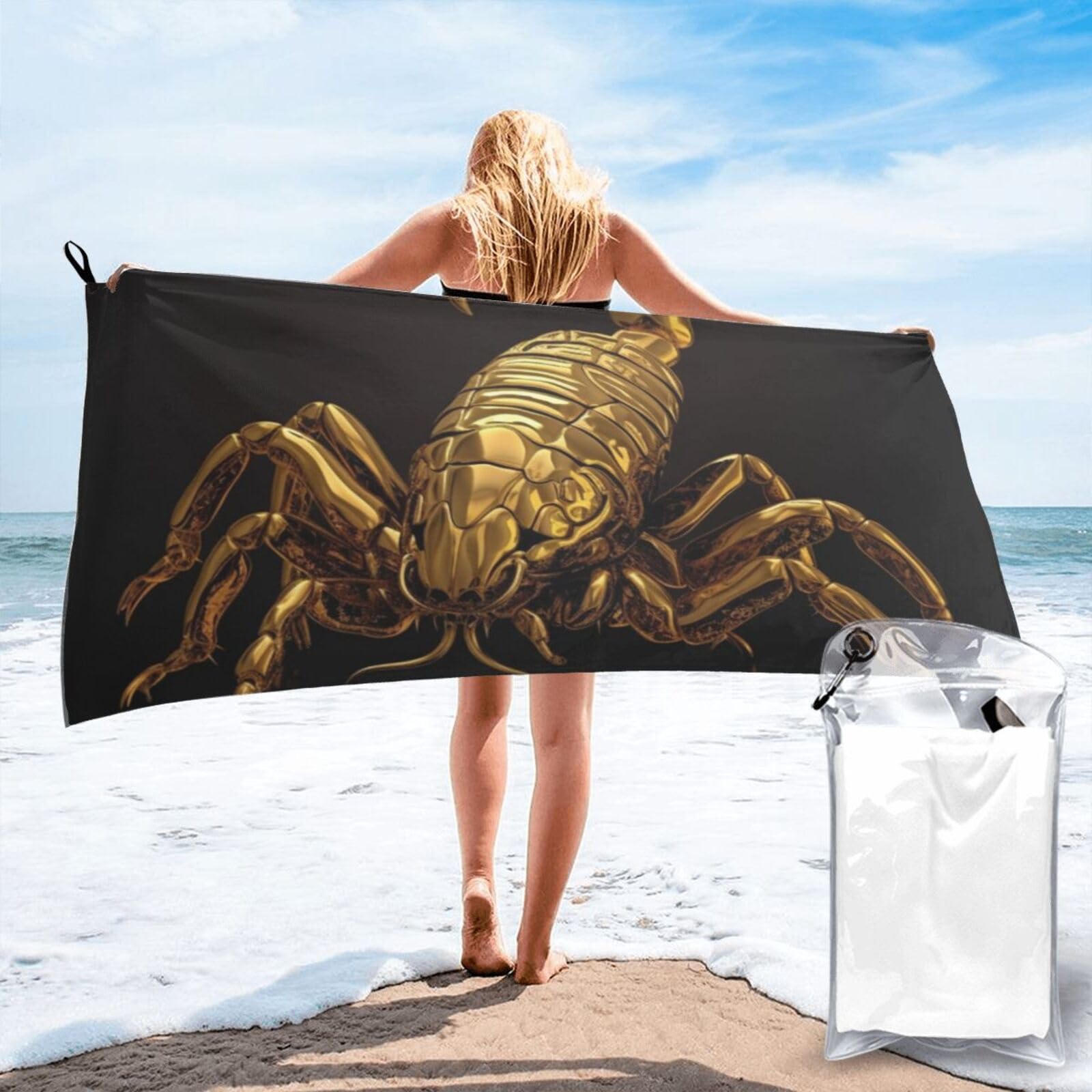 Serviette de plage en microfibre avec motif scorpion doré