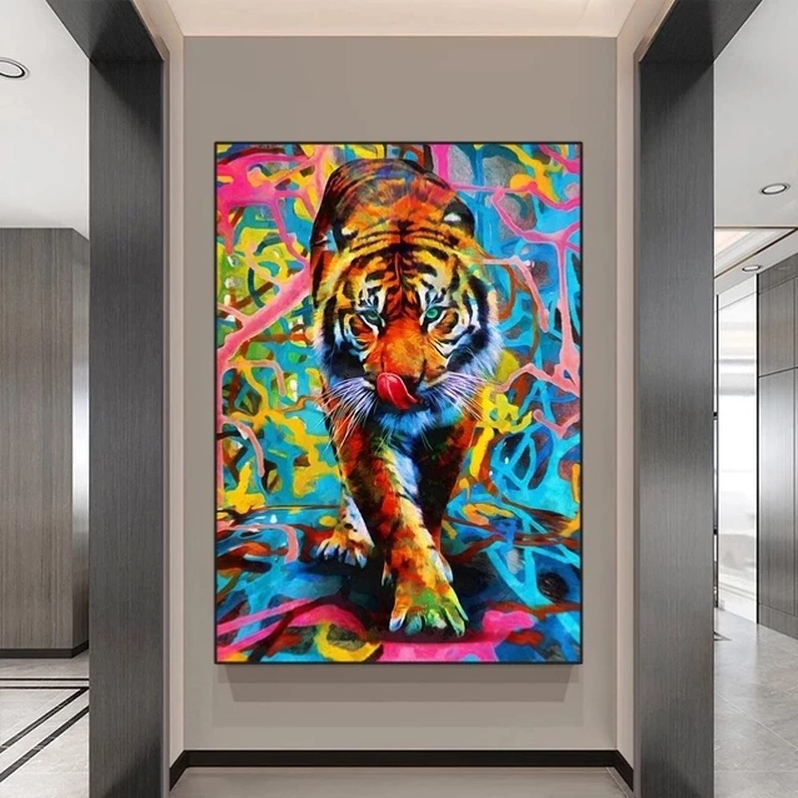 Amazon.co.jp: カラフルな抽象キャンバス絵画動物虎壁アートポスターの