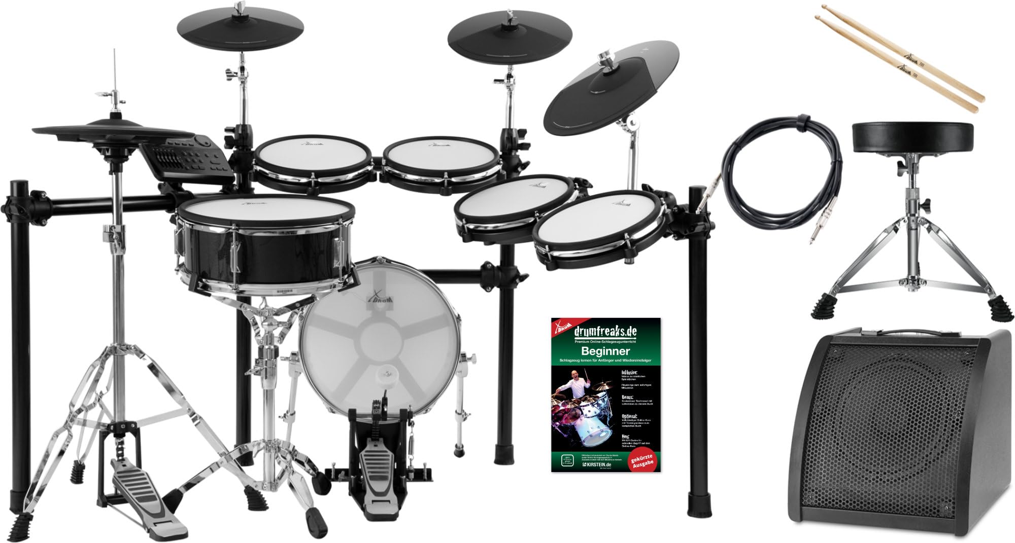 XDrum DD-650 PLUS Mesh E-Drum Kit Live Set, Batería Electrónica, Módulo | Batería electrónica con parches mesh de doble capa, 1x pad de caja dual-zone de 14" con caja de madera, Metrónomo integrado