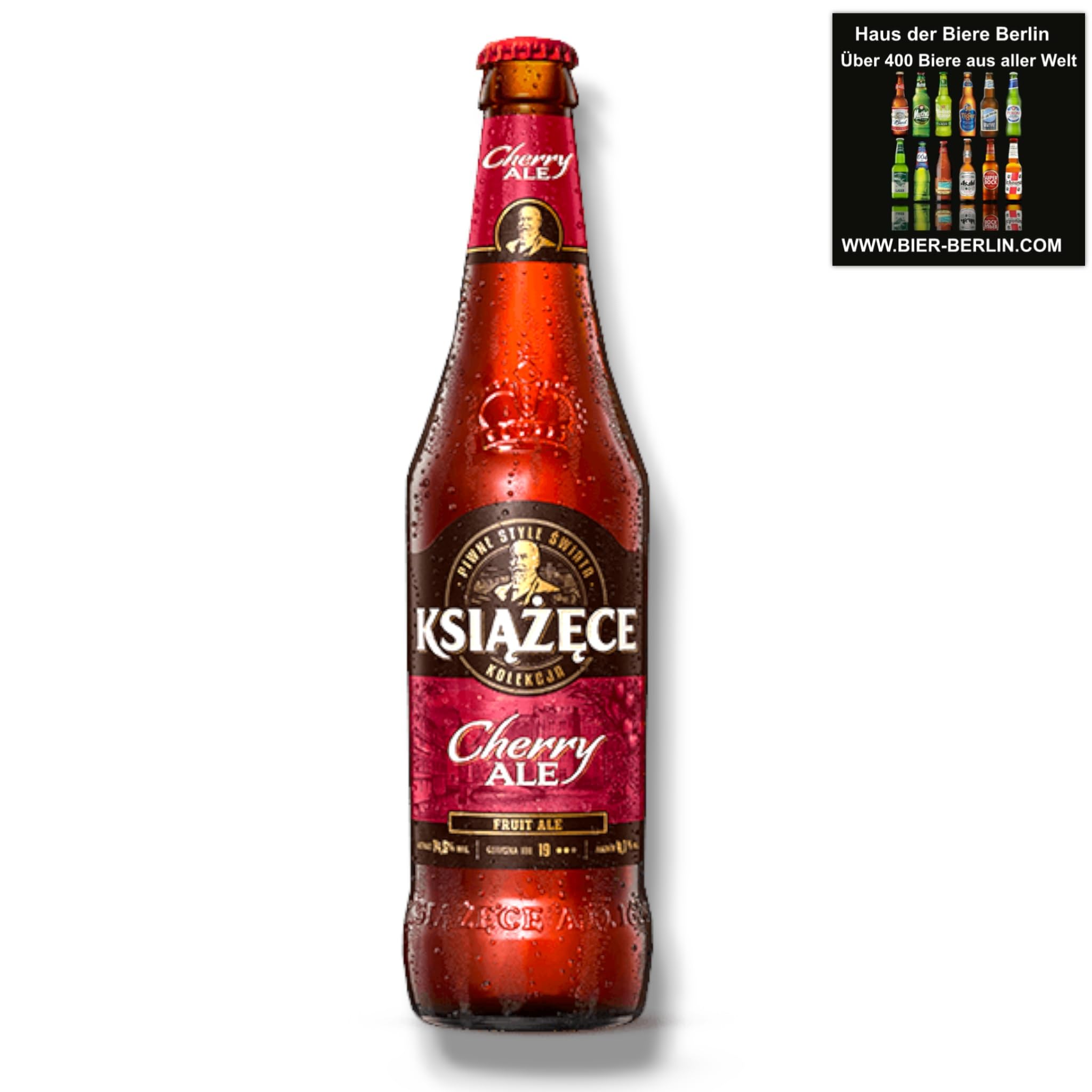 Książęce Cherry Ale 24 x 0,5l - Kirschbier aus Polen mit 4,1% Vol. - Inklusive Haus der Biere Berlin Bierdeckel