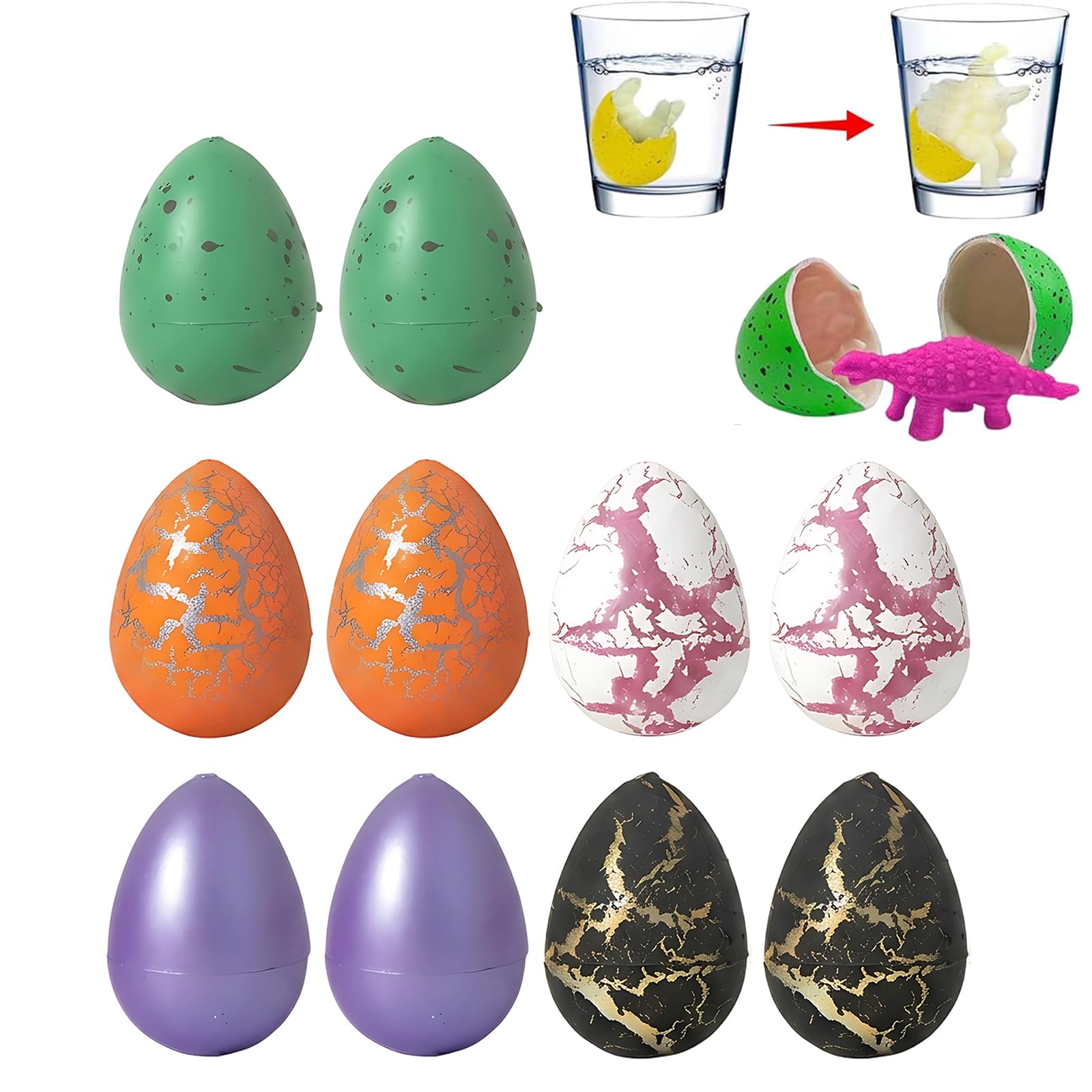 10PCS Dinosaur Egg Toys, 2x3 cm Cracked Dinosaur Egg Decorations Set of 10, Multicolour Dino Eggs for Educational Play and Birthday Gifts, Includes Rainbow, Solid, Cracked White and Black Varieties-image-3
