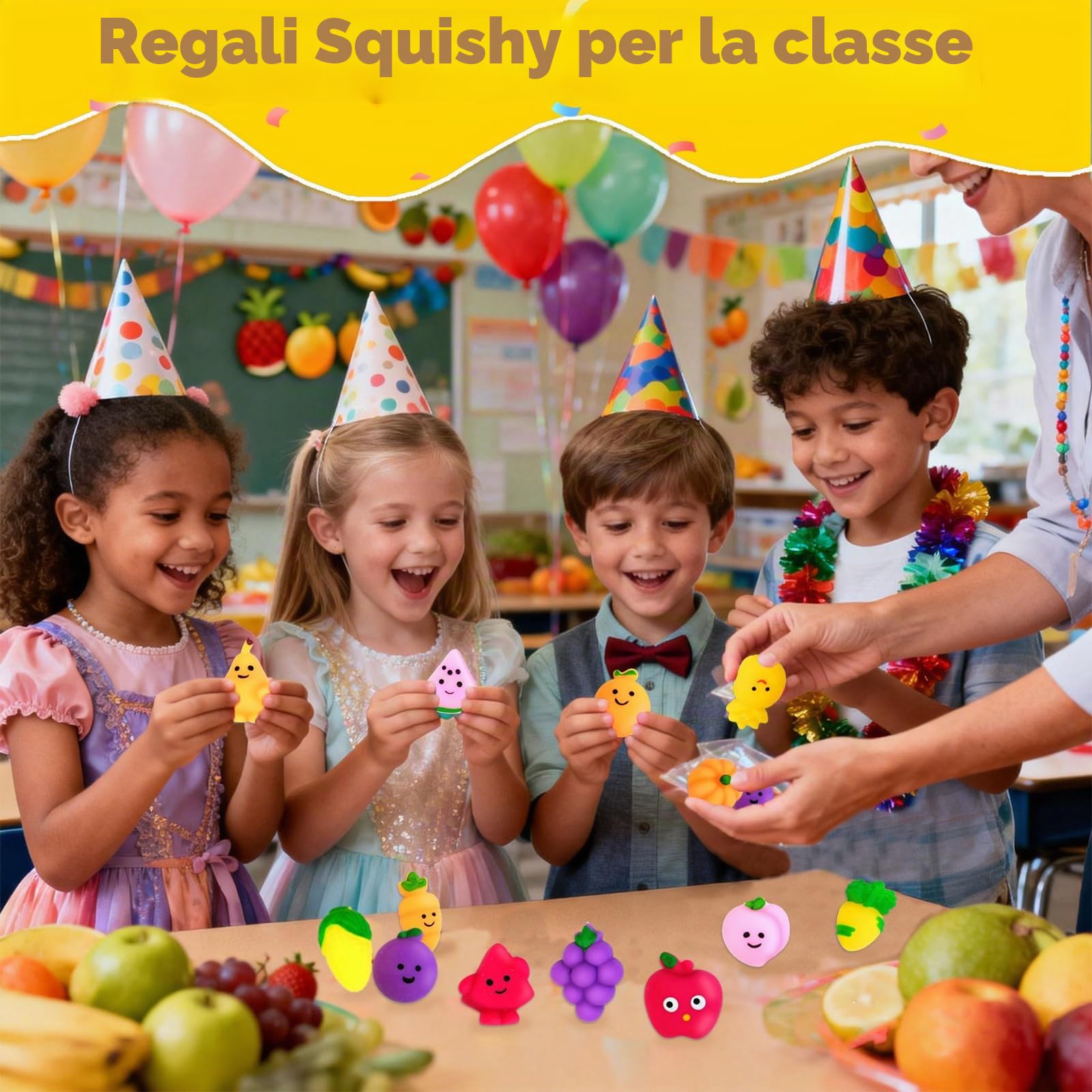 FUNNYB&G Mochi Squishies - 100 Pcs Mini Kawaii Squishy Gadget Compleanno Bambini, Regalini Fine Festa Compleanno Bambini (Frutta 100)