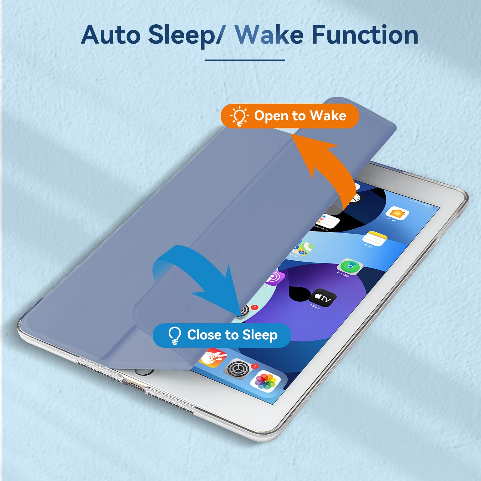 4UBonLife Custodia per iPad 6a /5a Generazione 9,7 Pollici 2018/2017, Cover Protettiva Rigida, Sottile e Leggera con Traslucida Posteriore Opaca Cover per iPad 5/6, Auto Sveglia/Sonno, Grigio Lavanda