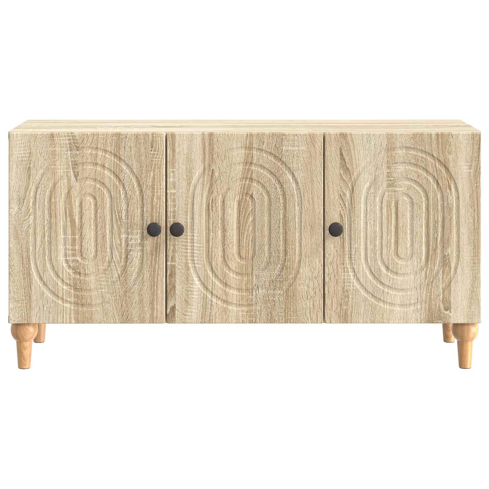 Szafka pod telewizor dąb Sonoma z materiału drewnopochodnego 99 x 34,5 x 50 cm z 3 drzwiami obrotowymi, miejsce do przechowywania i miejsce do przechowywania, do salonu, sypialni, kącik