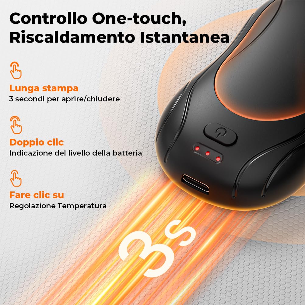 VOSFEEL Scaldamani Elettrico 2 Pack, Scaldamani Ricaricabile Portatile 23H, Riscaldamento a 3 Livelli, Scalda Mani Tascabili, Adatto per Esterno, Golf, Campeggio