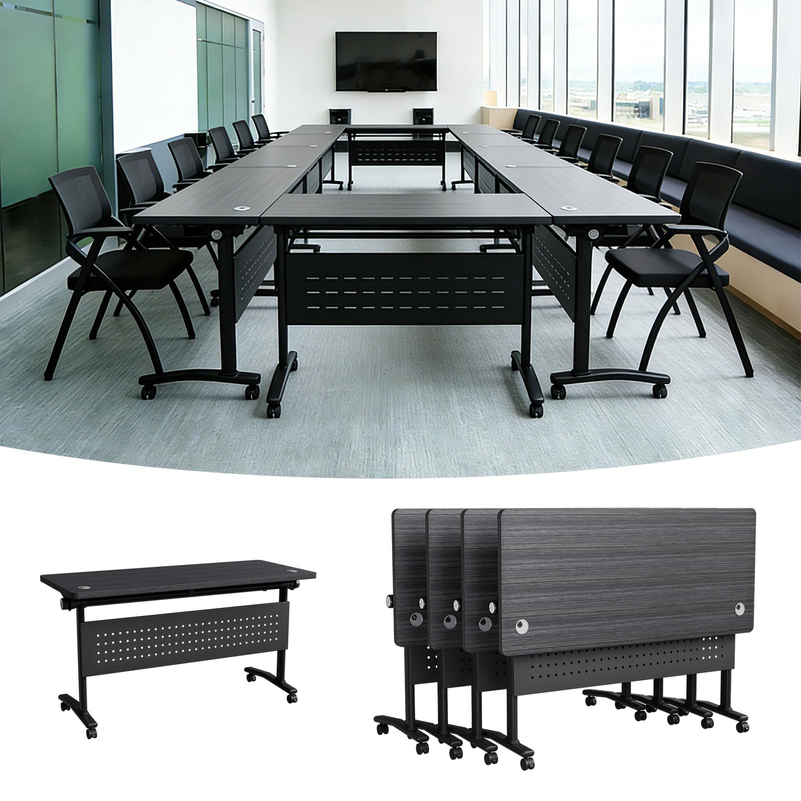 QXYXSM Conference Room Tables Folding Conference Room Table, Modular Meeting Table Rolling Foldable Industrial Training Tables for Office School