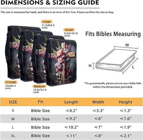 Miniatura 6 de Vodetik Funda de piel para la Biblia con diseño de flores rosas para mujeres y hombres, con cruz para niñas, tamaño mediano con asa con cremallera,