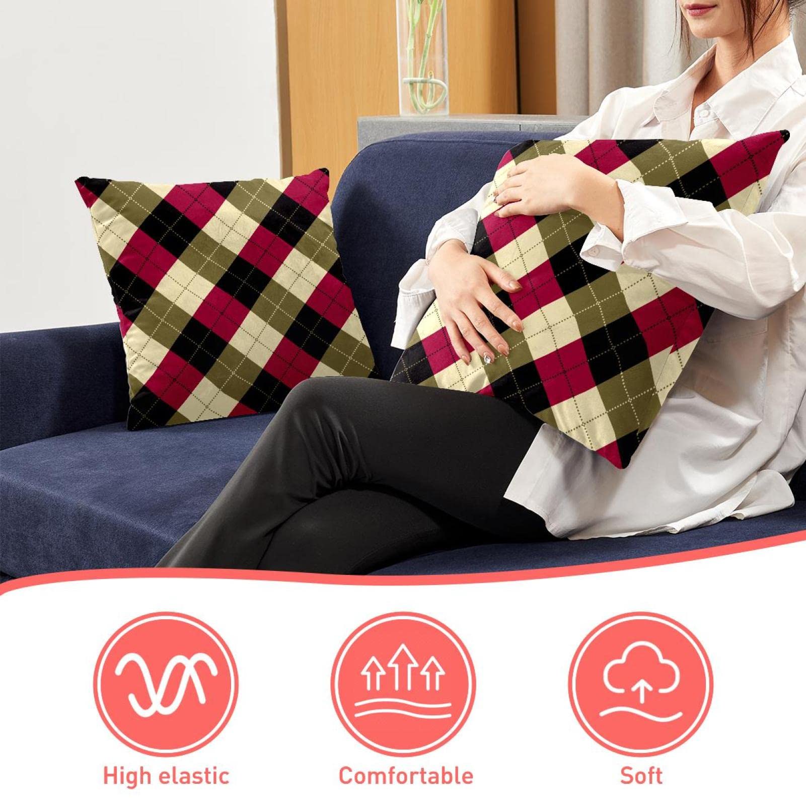 Set Di 2 Federe Per Cuscini Natalizi - Motivo Tartan Scozzese Rosso Classico E Resistente Morbido E Confortevole Utilizzabile 45 X 45 Cm 99413443