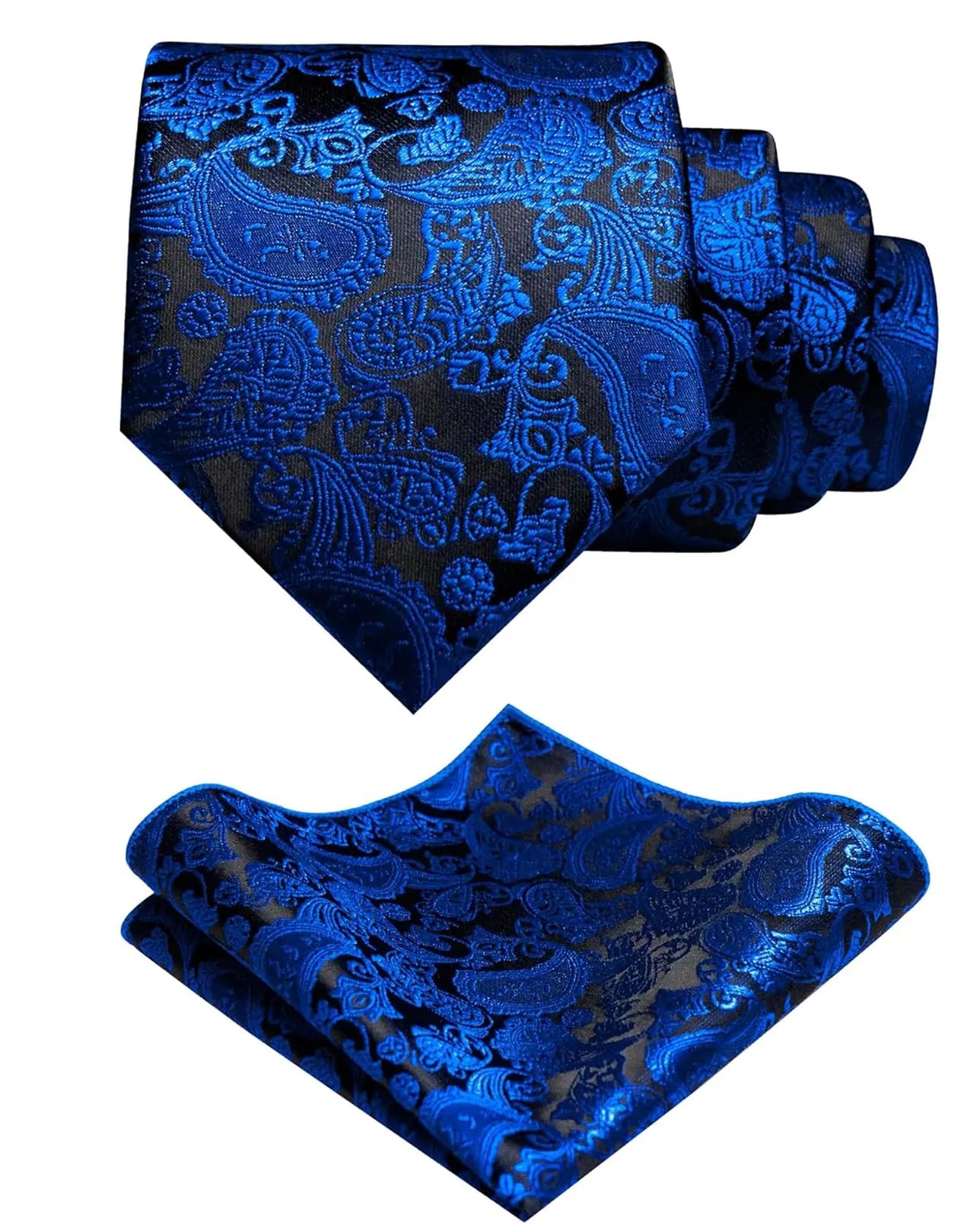 Juego de corbata y pañuelo de bolsillo para hombre con estampado de cachemira, color liso