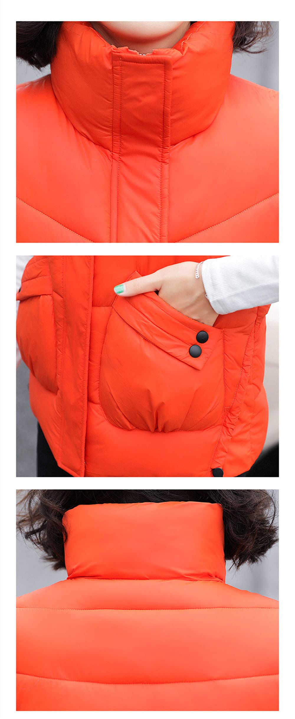 Chaleco Sin Mangas Para Mujer, Chaleco Acolchado Mujer Chaqueta Sin Mangas Naranja Glossy Puffer Steppweste Chaleco Elegante Chaleco Acolchado Sin Mangas Abrigo Puffer Mujer Niña Invierno Chaleco