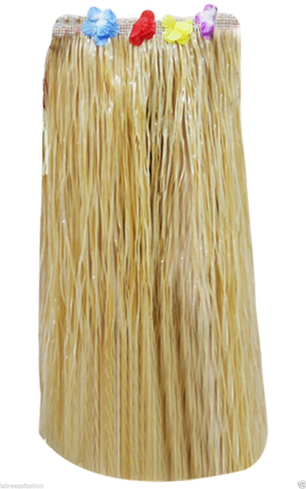 GCC Fashion Store Ladies Hawaiian Hula Skirt with Flowers 80cm Beach Party Fancy Dress Costume (Natural)