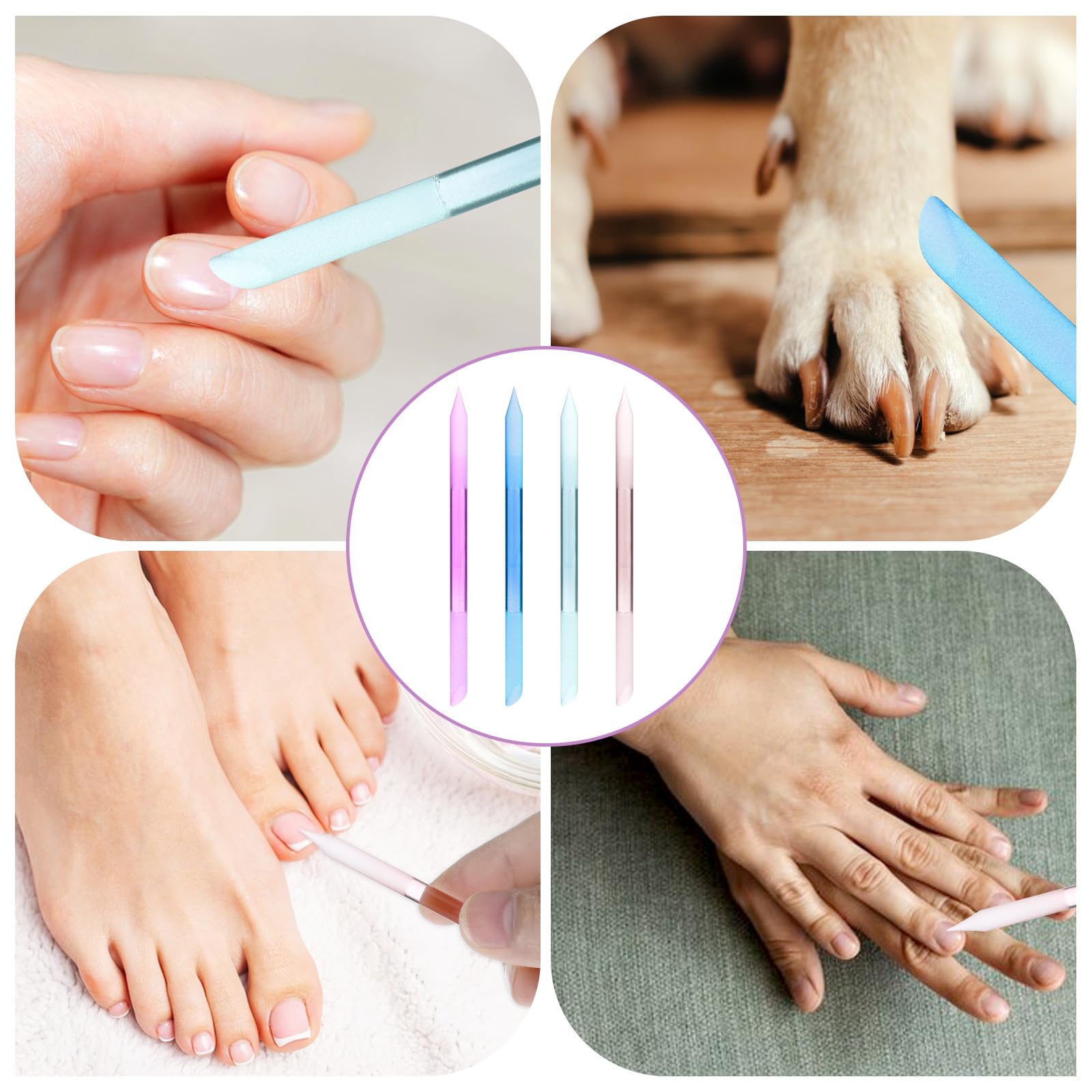 Teaaha 4 sztuki szklanych popychaczy do skórek paznokci, okrągły pilnik do paznokci, narzędzie do usuwania skórek paznokci, profesjonalne narzędzie do manicure, precyzyjne pilniki dla kobiet, do domu