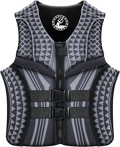 Chaleco salvavidas con estampado geométrico, cremallera frontal, hebillas ajustables