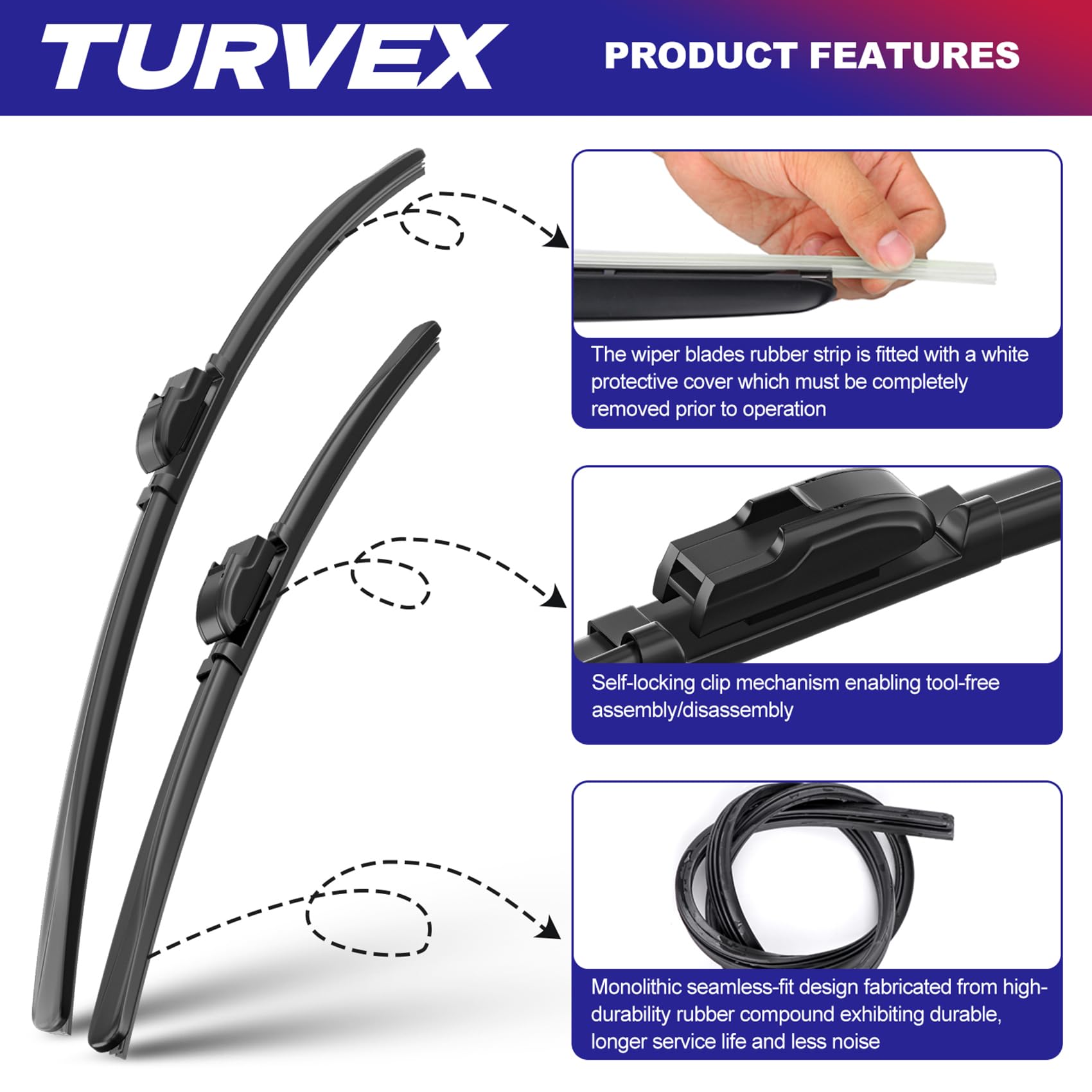 Wiper Blades for Kia CEED MK3 Hatchback Apr 2012 to Apr 2019, Complete Front Window Wiper and Rear Wiper Set, 26" 14" 12" Windscreen Wipers Blade Set - Quiet & Easy Installation (2+1) — view 2