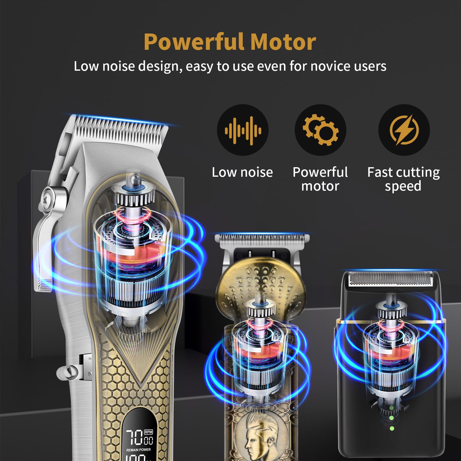 HIENA PRO Professionelle Haarschneidemaschinen Herren, schnurlose Haarschneidemaschine für Barber Clippers und Trimmer Set LED Display Haarschnitt Set mit Folienrasierer für Zuhause/Barbershop