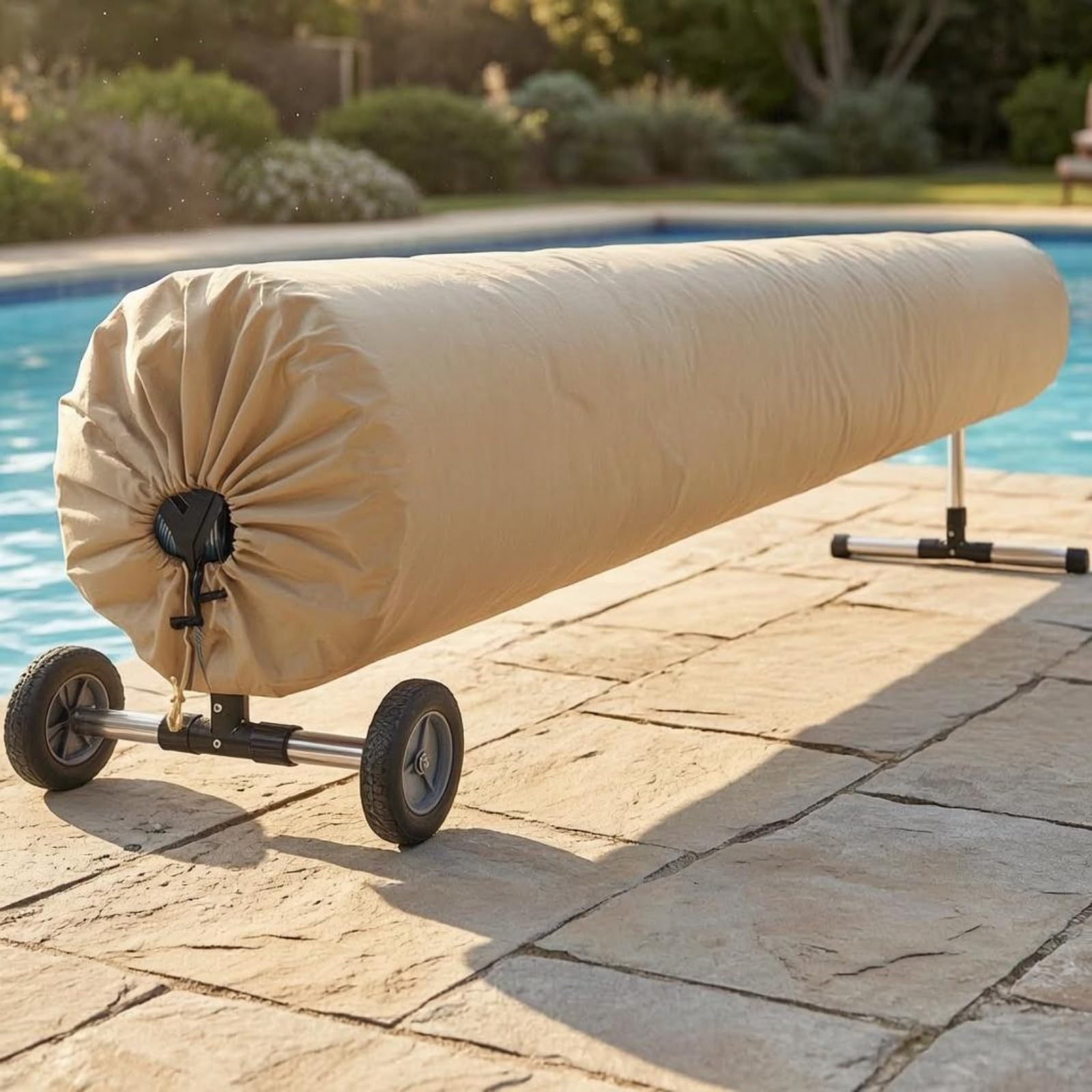 KESOTO para Piscina Exterior Tela Oxford Impermeable Diseño de Ajuste con Cordón y Cierre de Confiable Protege de Humedad y Polvo Adecuada para Uso en Patios, Blanco, Blanco Arroz, 610 96cm
