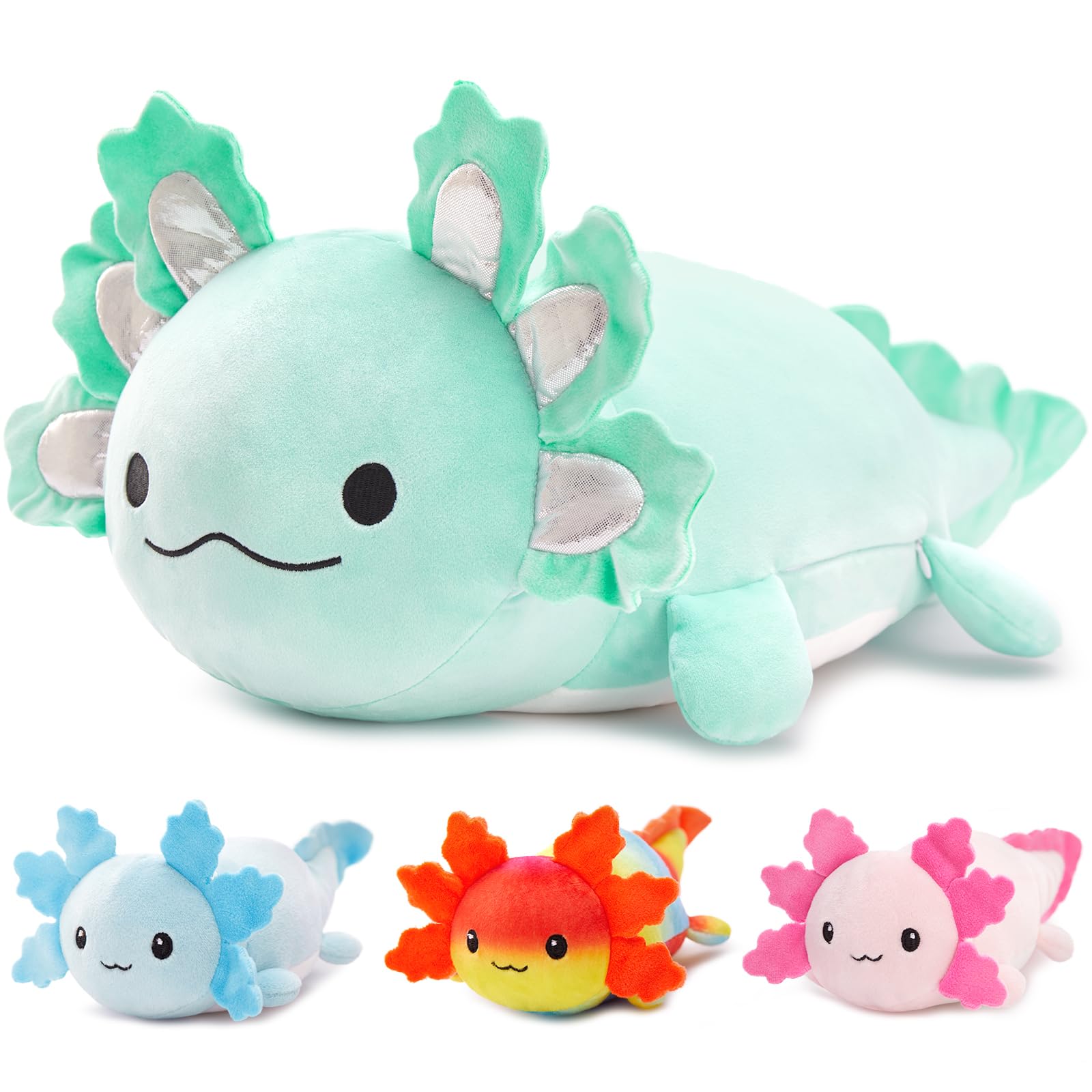 BENINY 4Pcs Axolotl Plush, Large Salamander Stuffed Animal Mommy 24" with 3 Babies in Tummy, Plushie Pillow Gifts for Kids