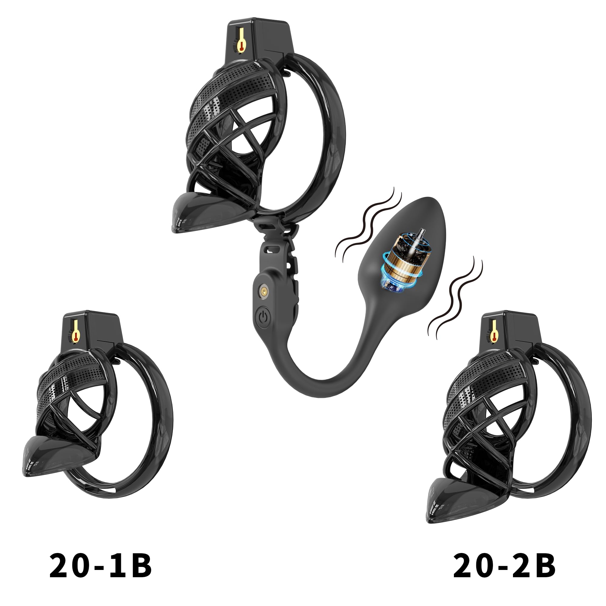 Jaula de Castidad Masculina de Resina con Plug Anal Vibrador y Forma de Tacón Alto para Mayor Seducción-A355 (con bola negra, S)
