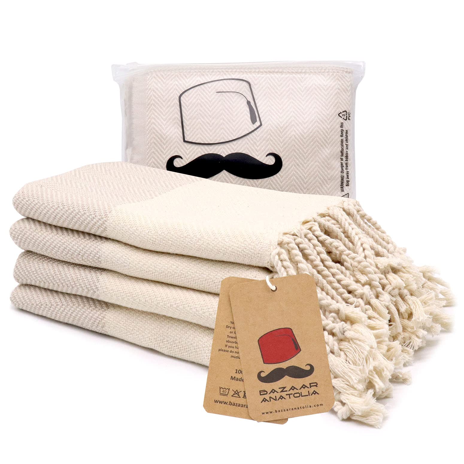 Bazaar Anatolia Hand Towels - Set of 4 | 39" x 19" - Decorative Turkish Hand Towel for Bathroom, 100% Cotton, Kitchen, Face, Hair, Tea, Dishcloth,